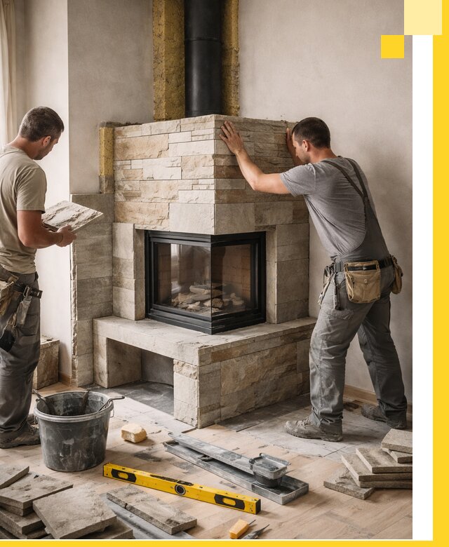 Угловые камины под ключ проект, монтаж и отделка в Алексине