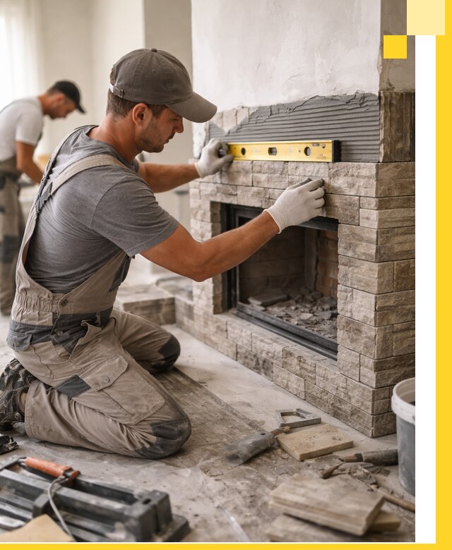 Облицовка каминов в Алексине, монтаж и отделка натуральным камнем