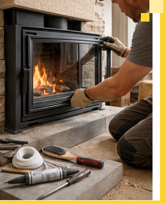 Производство, монтаж и доставка каминов со стеклом в Алексине