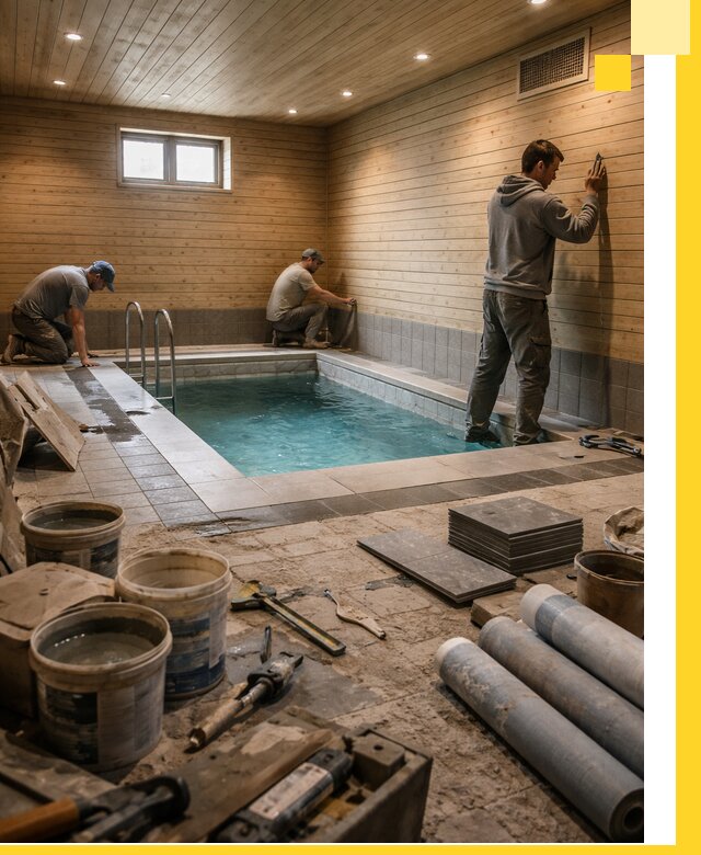 Строительство бани с бассейном и сауной под ключ в Алексине