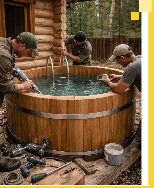 Строительство бань с купелью под ключ и отделкой в Алексине