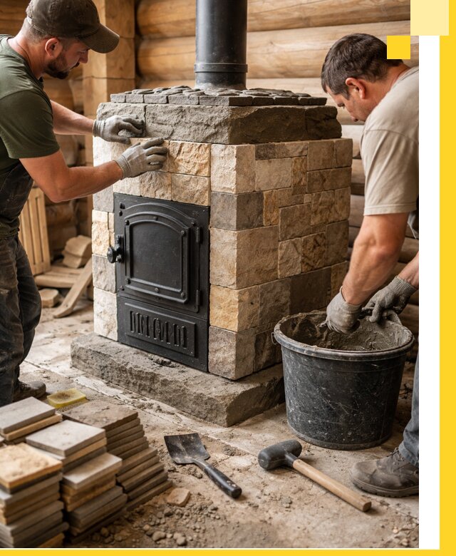 Облицовка банной печи под ключ в Алексине: камень и плитка