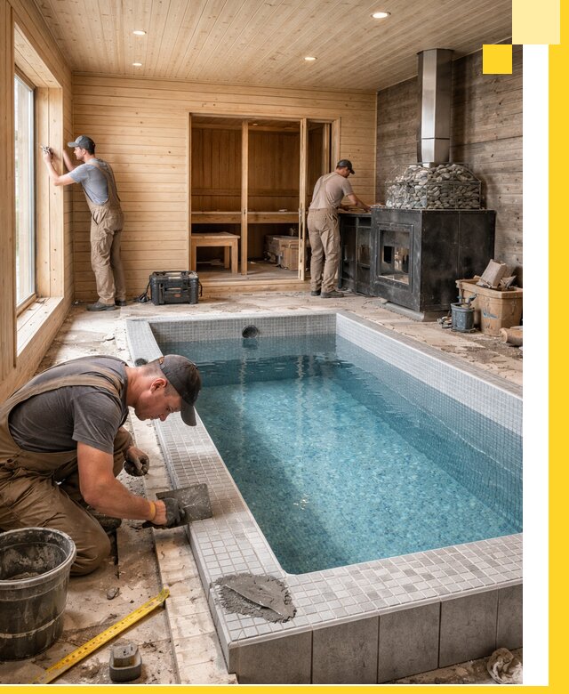 Проект бани с бассейном и сауной в Алексине под ключ