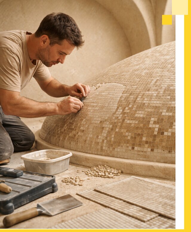 Профессиональная укладка мозаики для хамама под ключ в Алексине