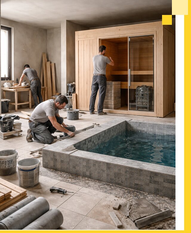 SPA зоны под ключ с бассейном сауной и печью в Алексине